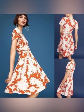 Anthropologie Maeve Floral Dress Summer Breeze Fit Flare Hawaiian Beach Vacay XS